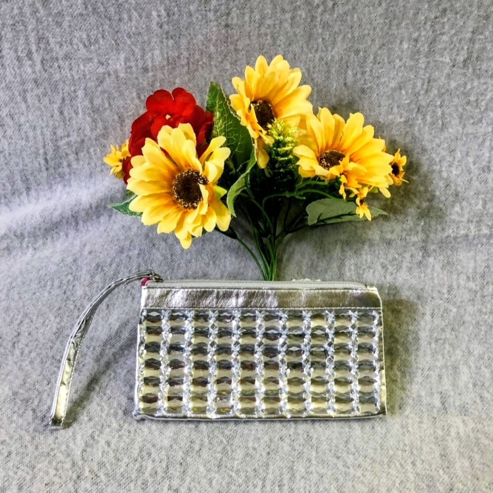 mark. Metallic Silver Wristlet Clutch 8"×4"